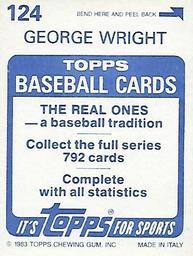 1983 Topps Stickers #124 George Wright Back