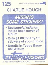 1983 Topps Stickers #125 Charlie Hough Back