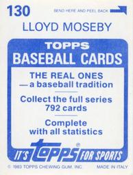 1983 Topps Stickers #130 Lloyd Moseby Back