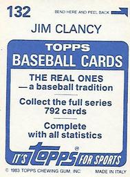 1983 Topps Stickers #132 Jim Clancy Back