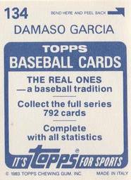 1983 Topps Stickers #134 Damaso Garcia Back