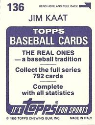 1983 Topps Stickers #136 Jim Kaat Back