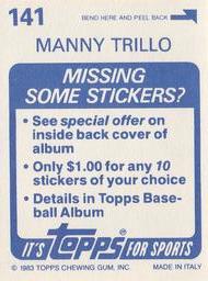 1983 Topps Stickers #141 Manny Trillo Back