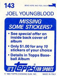 1983 Topps Stickers #143 Joel Youngblood Back