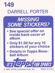 1983 Topps Stickers #149 Darrell Porter Back