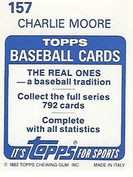 1983 Topps Stickers #157 Charlie Moore Back