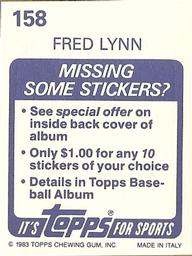 1983 Topps Stickers #158 Fred Lynn Back