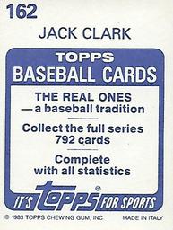 1983 Topps Stickers #162 Jack Clark Back