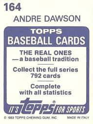 1983 Topps Stickers #164 Andre Dawson Back