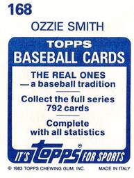 1983 Topps Stickers #168 Ozzie Smith Back