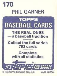1983 Topps Stickers #170 Phil Garner Back