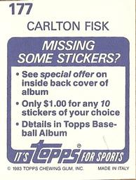 1983 Topps Stickers #177 Carlton Fisk Back