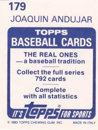 1983 Topps Stickers #179 Joaquin Andujar Back
