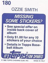 1983 Topps Stickers #180 Ozzie Smith Back