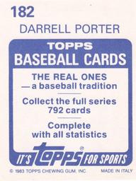 1983 Topps Stickers #182 Darrell Porter Back