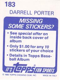 1983 Topps Stickers #183 Darrell Porter Back