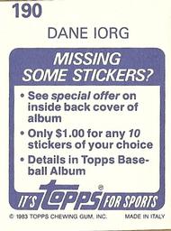 1983 Topps Stickers #190 Dane Iorg Back