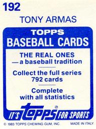 1983 Topps Stickers #192 Tony Armas Back
