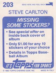 1983 Topps Stickers #203 Steve Carlton Back