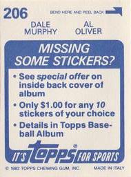 1983 Topps Stickers #206 Dale Murphy / Al Oliver Back