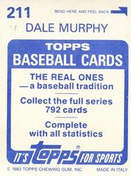 1983 Topps Stickers #211 Dale Murphy Back
