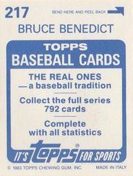 1983 Topps Stickers #217 Bruce Benedict Back