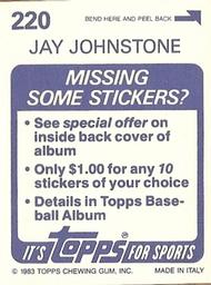 1983 Topps Stickers #220 Jay Johnstone Back