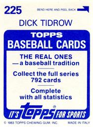 1983 Topps Stickers #225 Dick Tidrow Back