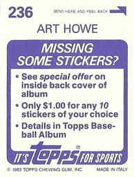 1983 Topps Stickers #236 Art Howe Back