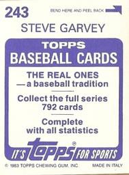 1983 Topps Stickers #243 Steve Garvey Back