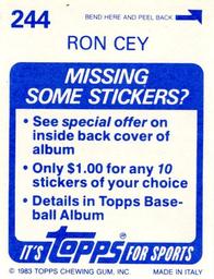 1983 Topps Stickers #244 Ron Cey Back