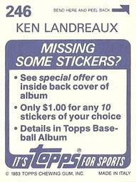 1983 Topps Stickers #246 Ken Landreaux Back