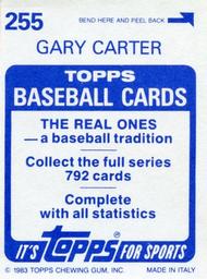 1983 Topps Stickers #255 Gary Carter Back