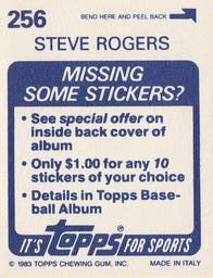 1983 Topps Stickers #256 Steve Rogers Back