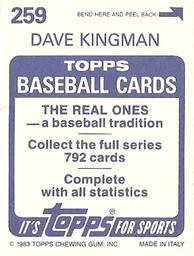 1983 Topps Stickers #259 Dave Kingman Back