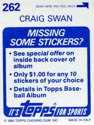 1983 Topps Stickers #262 Craig Swan Back