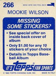 1983 Topps Stickers #266 Mookie Wilson Back