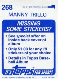 1983 Topps Stickers #268 Manny Trillo Back
