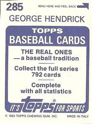 1983 Topps Stickers #285 George Hendrick Back
