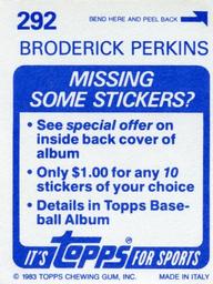 1983 Topps Stickers #292 Broderick Perkins Back