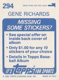 1983 Topps Stickers #294 Gene Richards Back