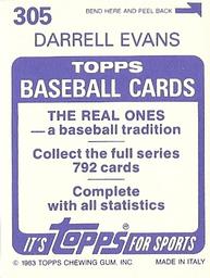 1983 Topps Stickers #305 Darrell Evans Back