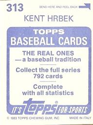 1983 Topps Stickers #313 Kent Hrbek Back