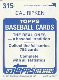 1983 Topps Stickers #315 Cal Ripken Back
