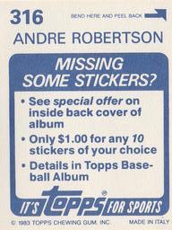 1983 Topps Stickers #316 Andre Robertson Back
