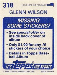 1983 Topps Stickers #318 Glenn Wilson Back