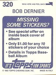 1983 Topps Stickers #320 Bob Dernier Back