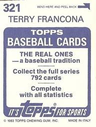 1983 Topps Stickers #321 Terry Francona Back