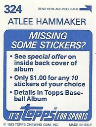 1983 Topps Stickers #324 Atlee Hammaker Back