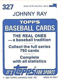1983 Topps Stickers #327 Johnny Ray Back